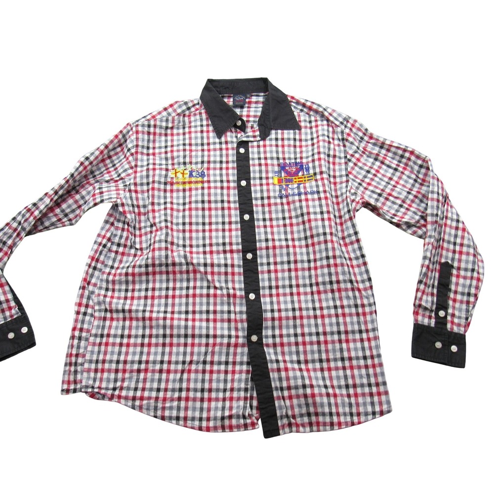 Paul Shark‎ Yachting Mens Plaid Button Down Shirt XL Made in Italy Embroidered